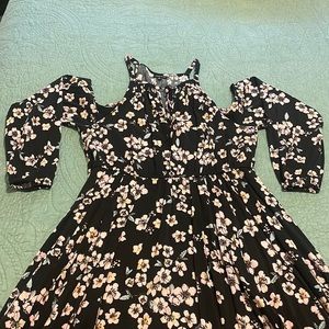 Torrid Long Sleeve Cold Shoulder Floral Skater Dress